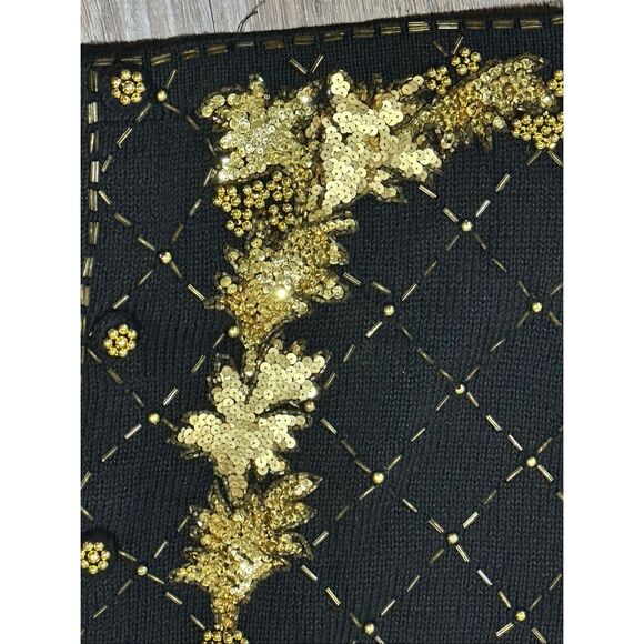 Victoria Harbour black gold embellished sequin beaded holiday sweater L - Picture 7 of 9